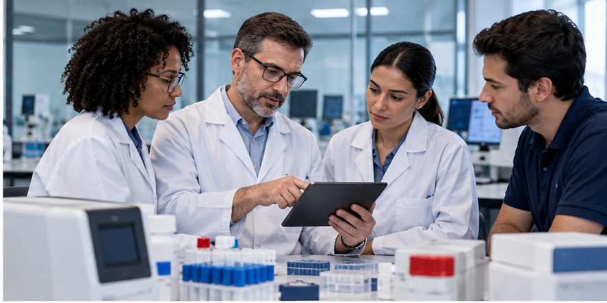 Equipe técnica em laboratório